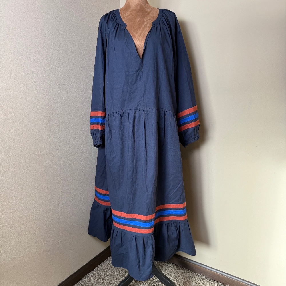 Sundry Varsity Stripe Midi Dress Sz 4 (XL 14) Navy Blue Boho Bohemian Flowy